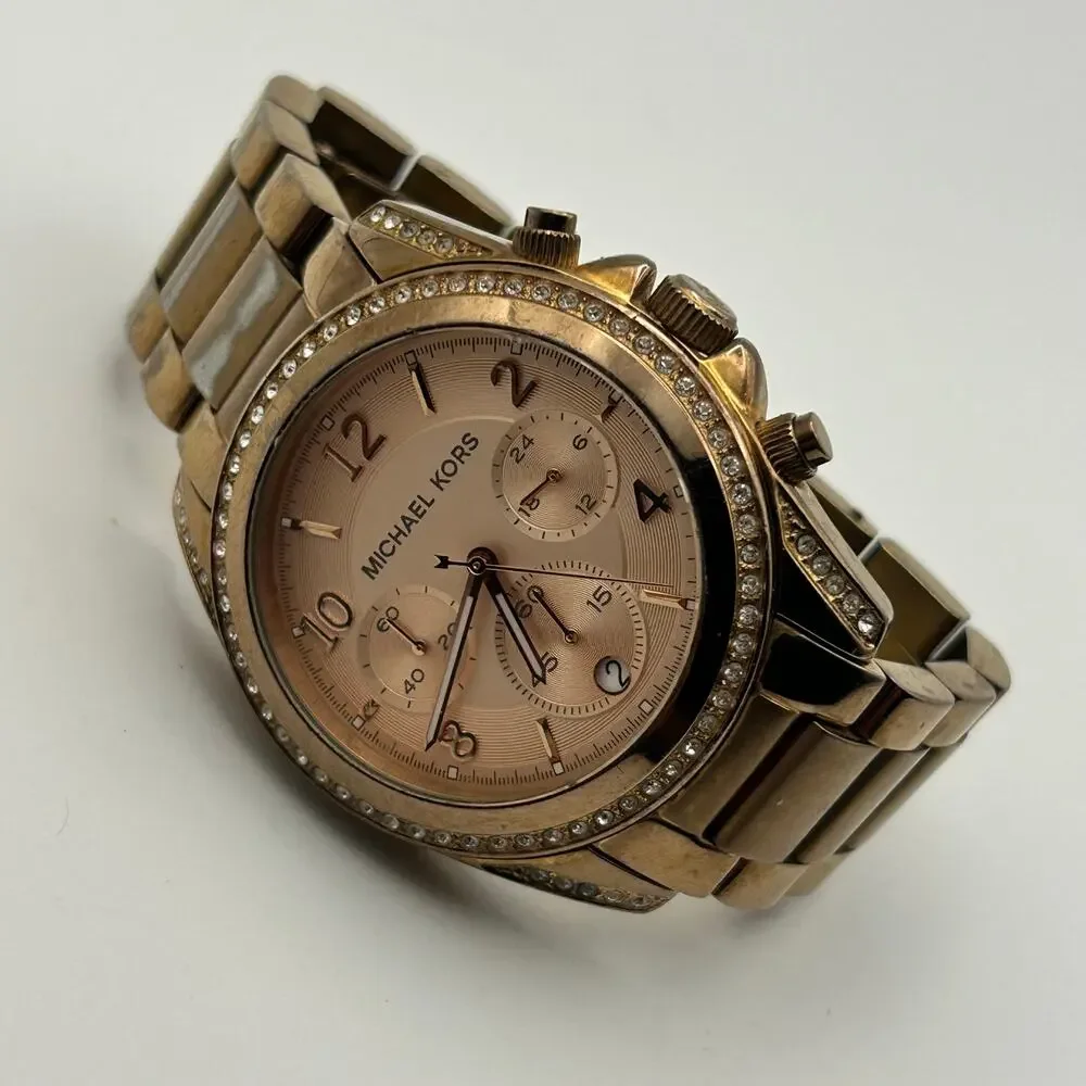 Michael Kors MK-5263 Blair Rose Gold Women’s Chronograph Watch New Battery